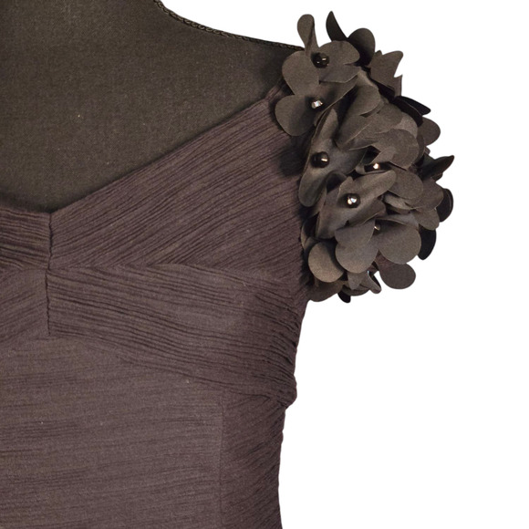 Anthropologie Maeve Viala Black Pintuck Floral Applique Dress Size 6 - Picture 4 of 7